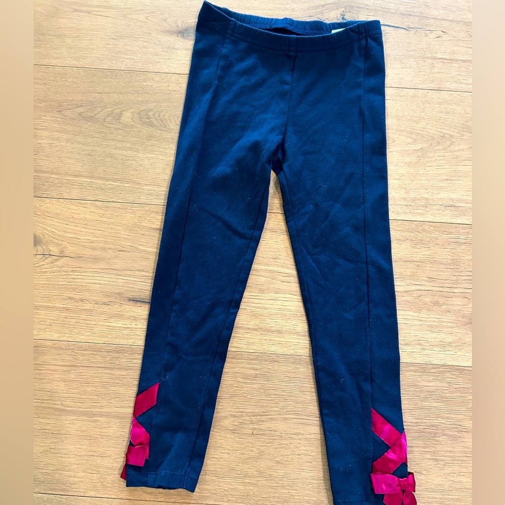Janie and Jack navy leggings with pink lace detail